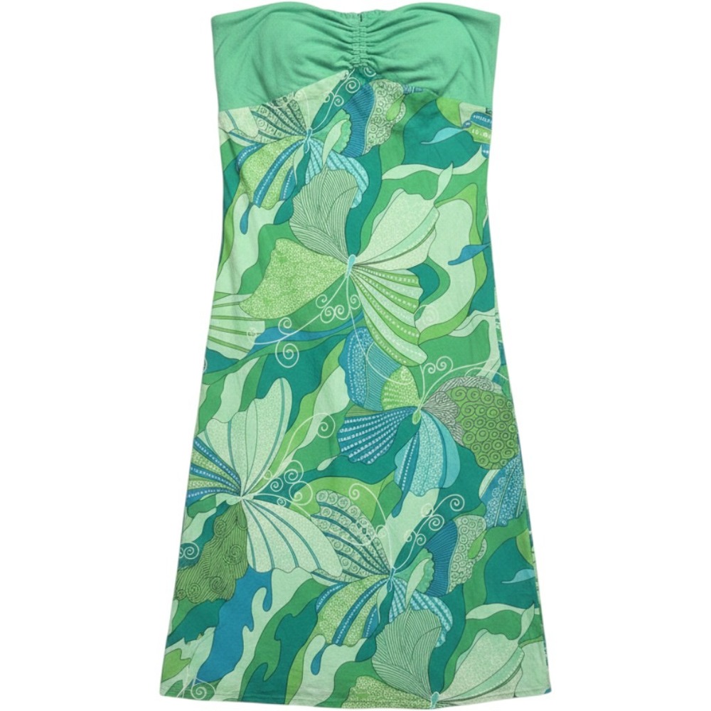 Lux Green Butterfly Print Strapless Tube Midi Dress XS Psychedelic Boho Y2K